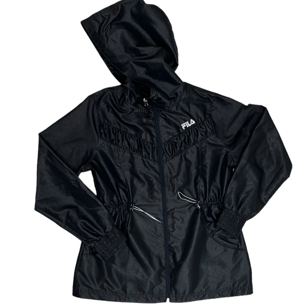 Fila Black Ruched Rain Jacket Wind Breaker